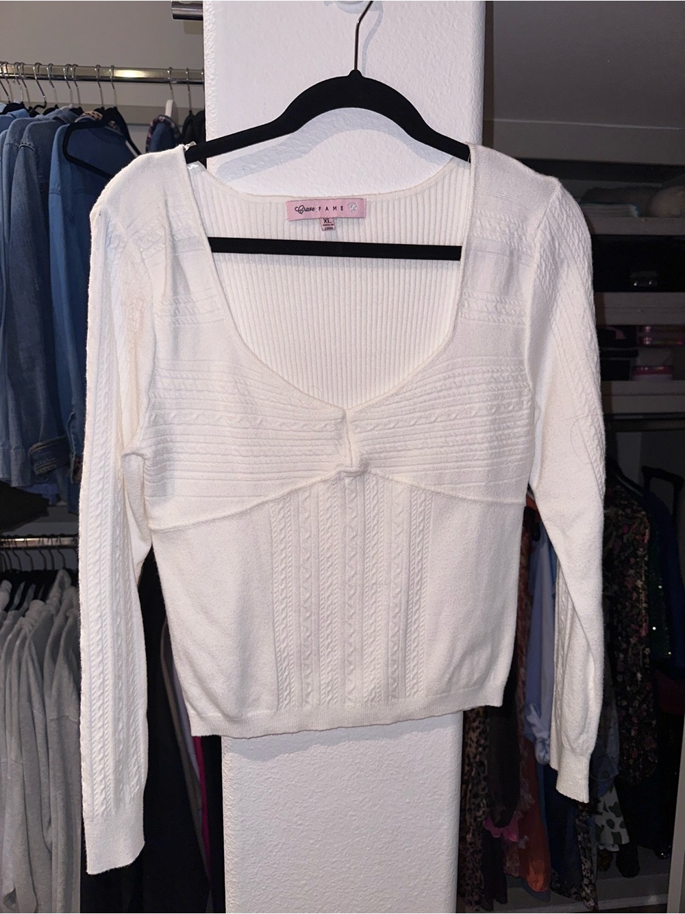 White Knit Long-Sleeve Top/Sweater (slightly cropped)